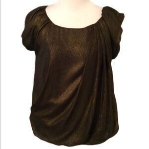 Max Studio Gold & Black Shimmering Ruffle Sleeves Round Neck XS